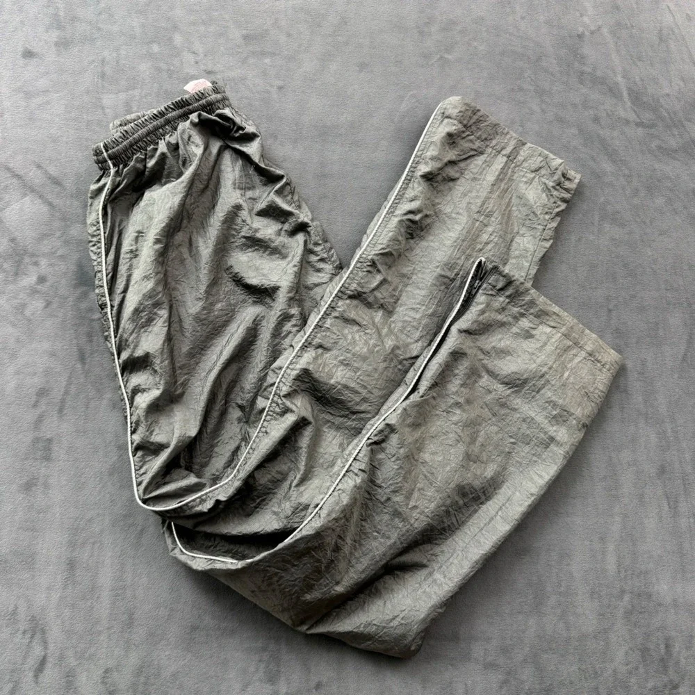 Vintage Grey Crinkle Nylon Track Pants Ankle Zip Joggers Small RN 94997
